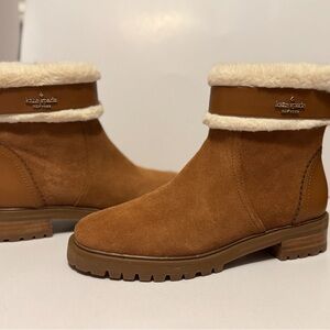 Kate Spade Tan Suede Ankle Boots with Shearling Trim